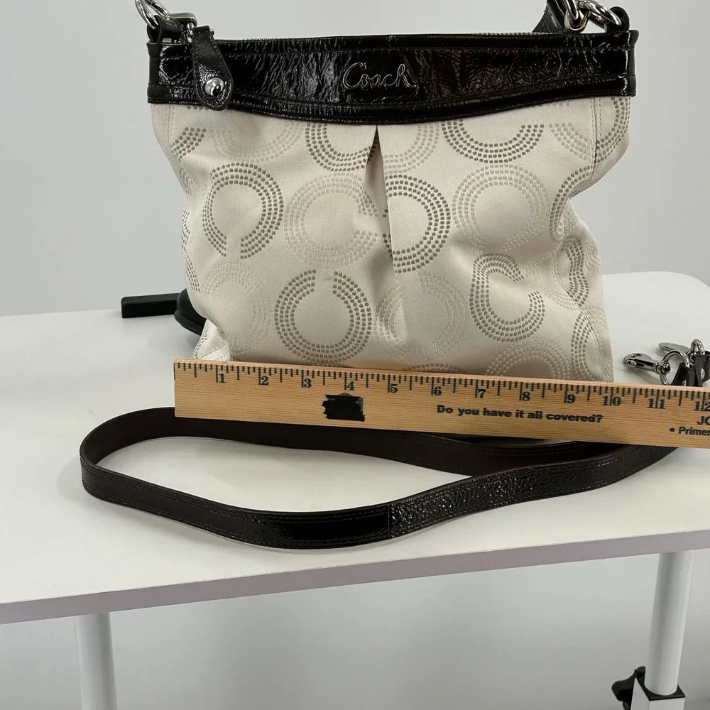 Coach Madison Op Art Dotted C Convertible Shoulder Bag Ivory Brown Canvas